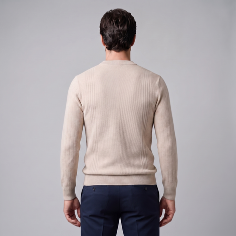 Herren Rundhalspullover mit Chevron-Rippstruktur