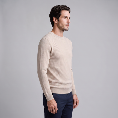 Herren Rundhalspullover mit Chevron-Rippstruktur