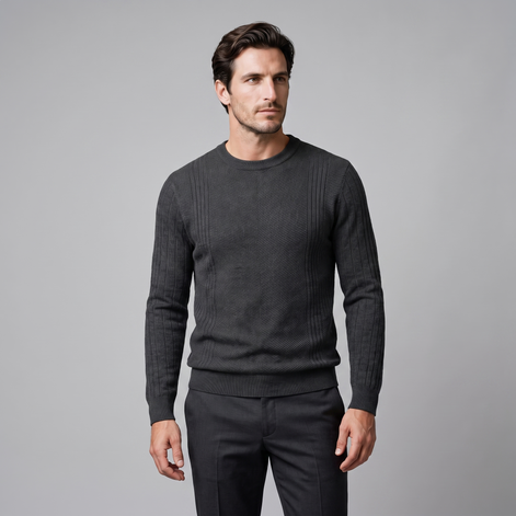 Herren Rundhalspullover mit Chevron-Rippstruktur