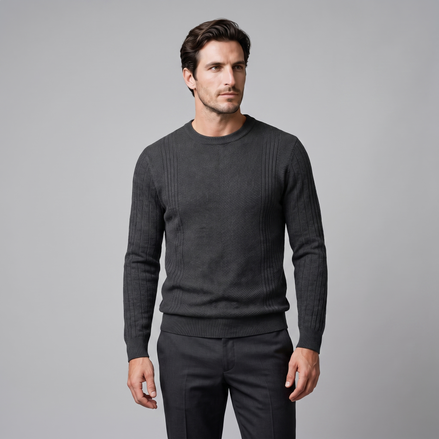 Herren Rundhalspullover mit Chevron-Rippstruktur