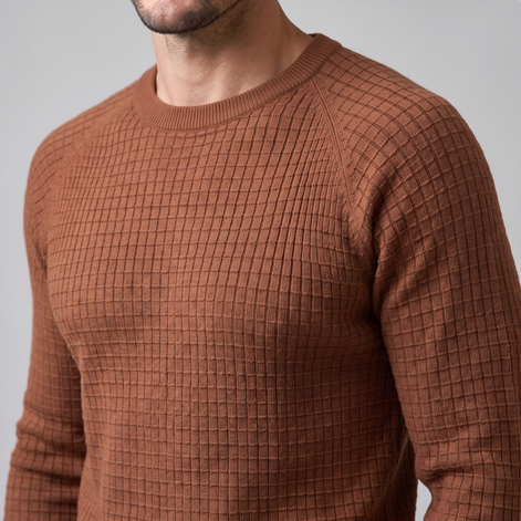 Herren Rundhalspullover mit Waffelstrick