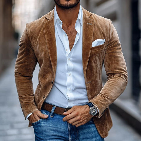 Herren Samt Blazer Sakko mit Maßgeschneiderter Passform