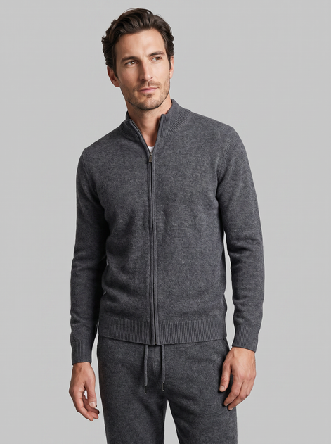 Herren Set aus Strickjacke aus Wolle mit Reissverschluss und Hose