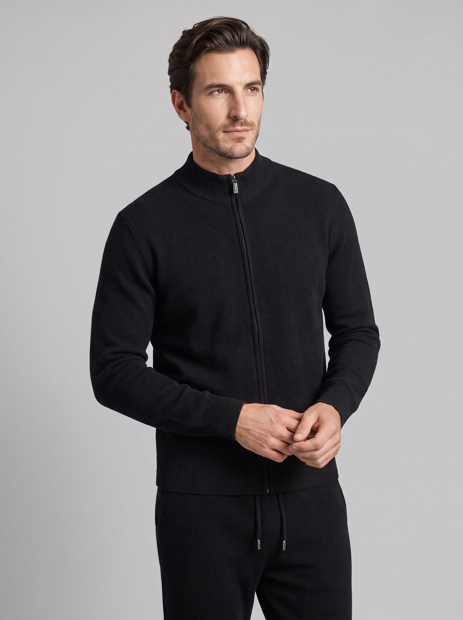 Herren Set aus Strickjacke aus Wolle mit Reissverschluss und Hose