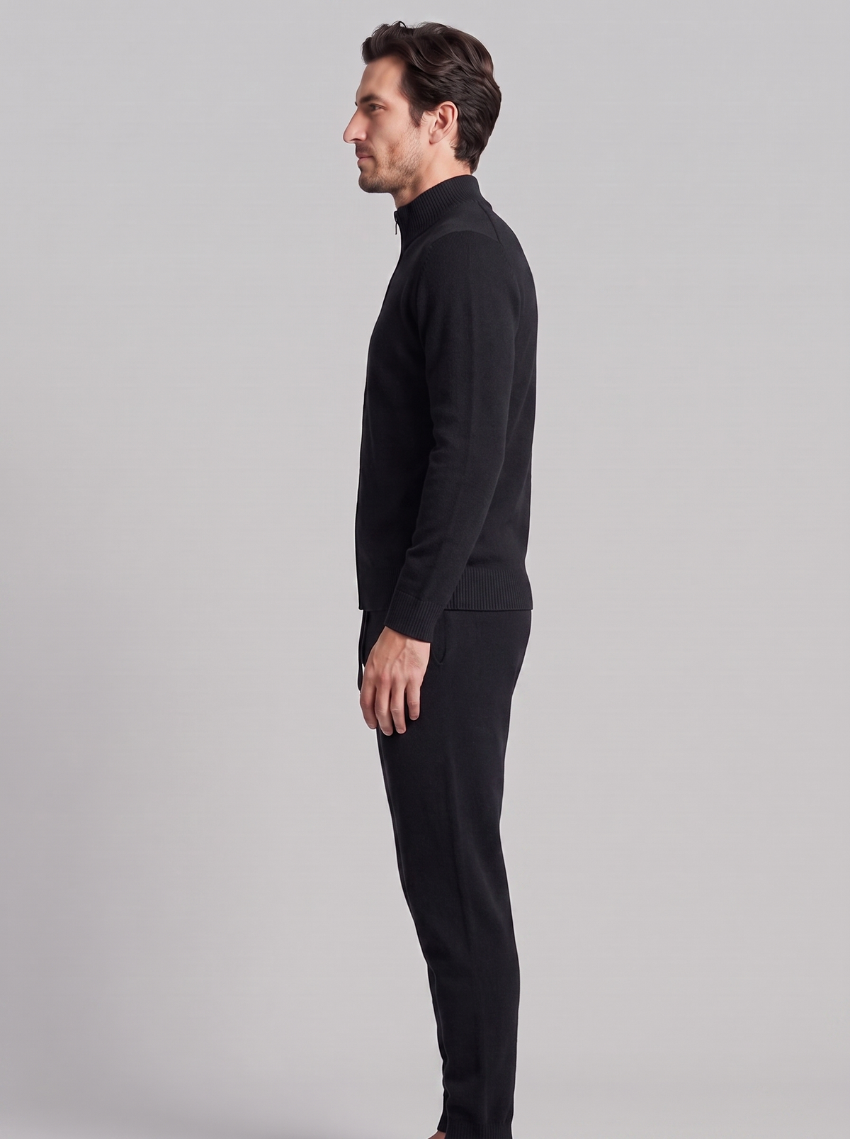 Herren Set aus Strickjacke aus Wolle mit Reissverschluss und Hose