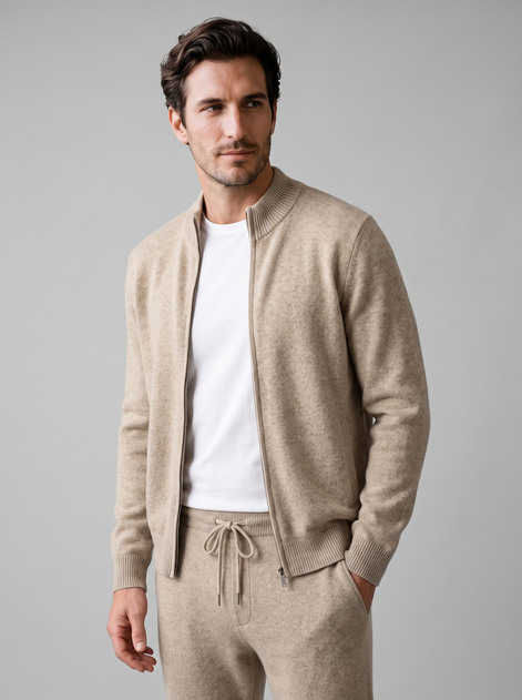 Herren Set aus Strickjacke aus Wolle mit Reissverschluss und Hose