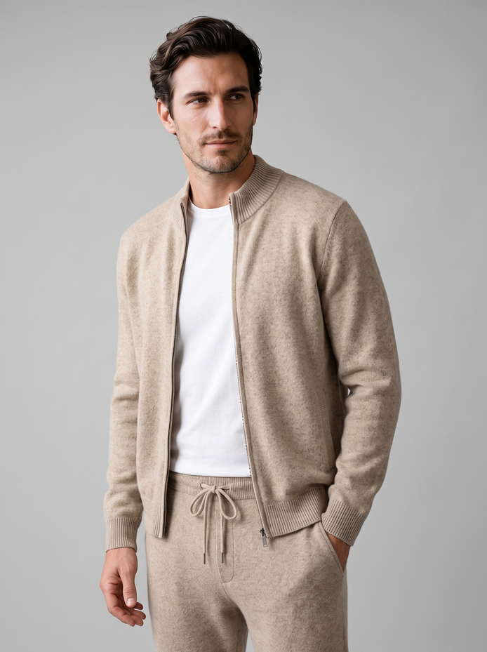 Herren Set aus Strickjacke aus Wolle mit Reissverschluss und Hose
