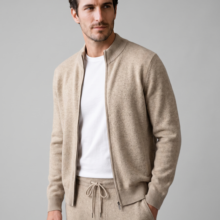 Herren Set aus Strickjacke aus Wolle mit Reissverschluss und Hose