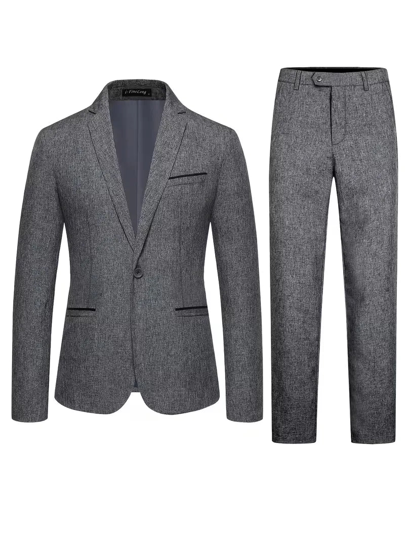 Herren Slim Fit Anzug mit Langarmblazer in Grau