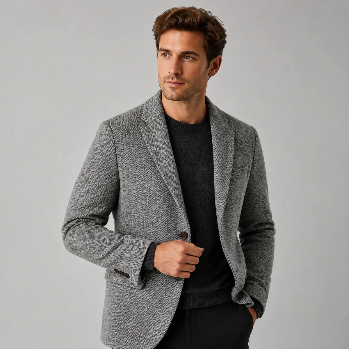 Herren Slim Fit Blazer mit Fischgrätmuster