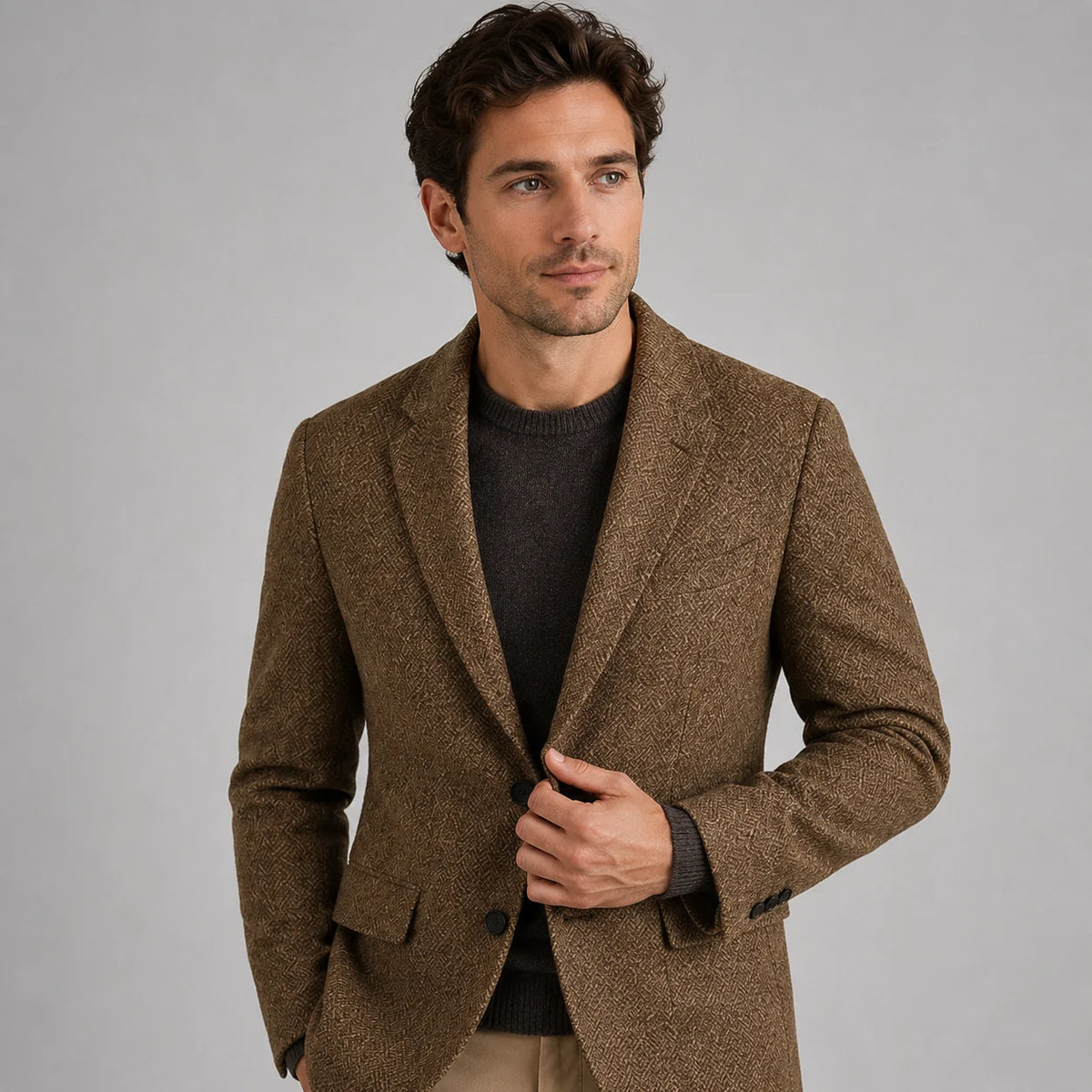Herren Slim Fit Blazer mit Fischgrätmuster