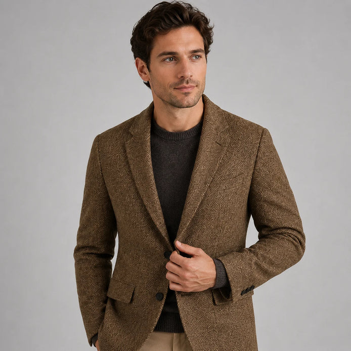 Herren Slim Fit Blazer mit Fischgrätmuster