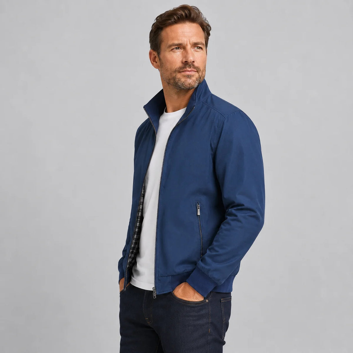 Herren Slim Fit Bomberjacke mit Stehkragen