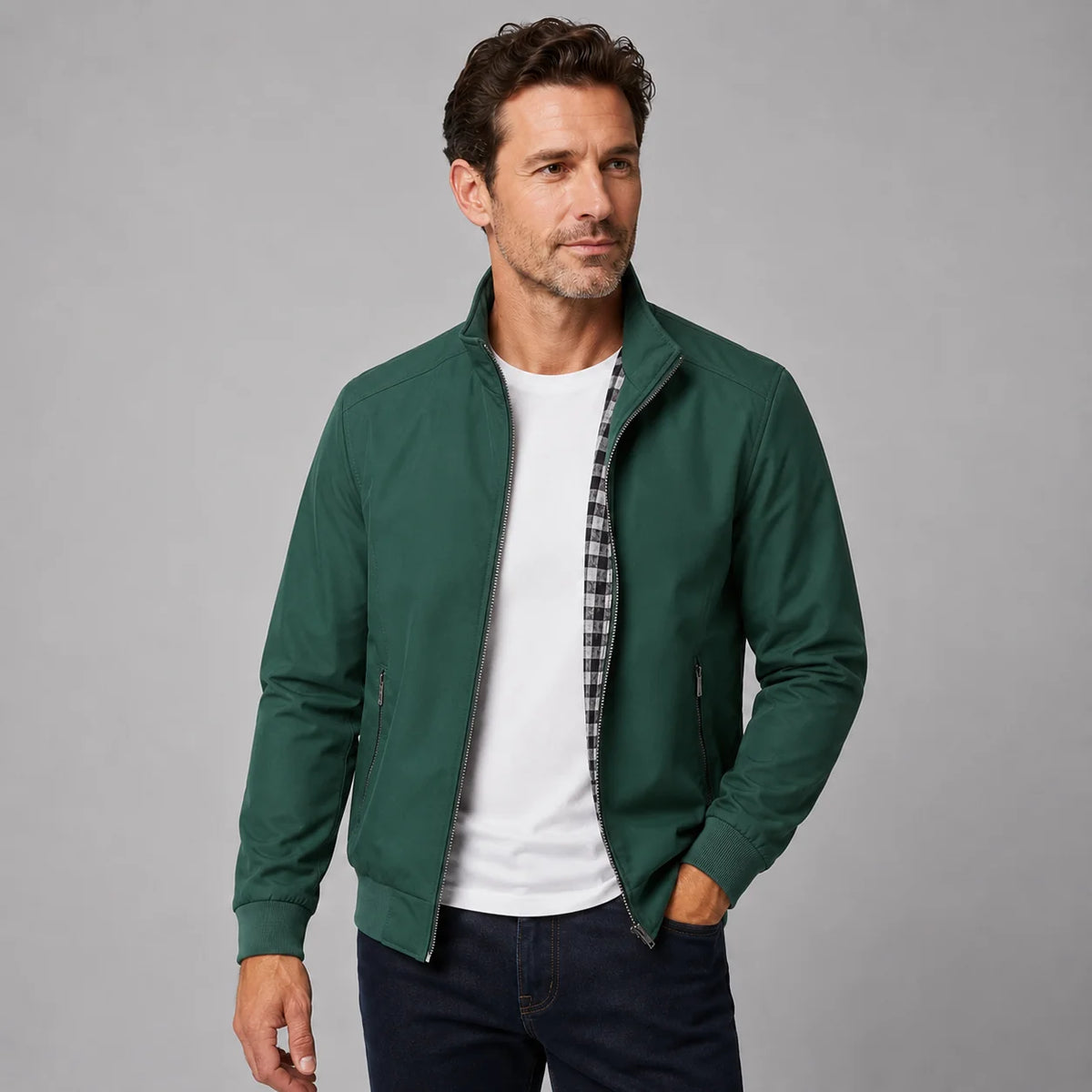 Herren Slim Fit Bomberjacke mit Stehkragen
