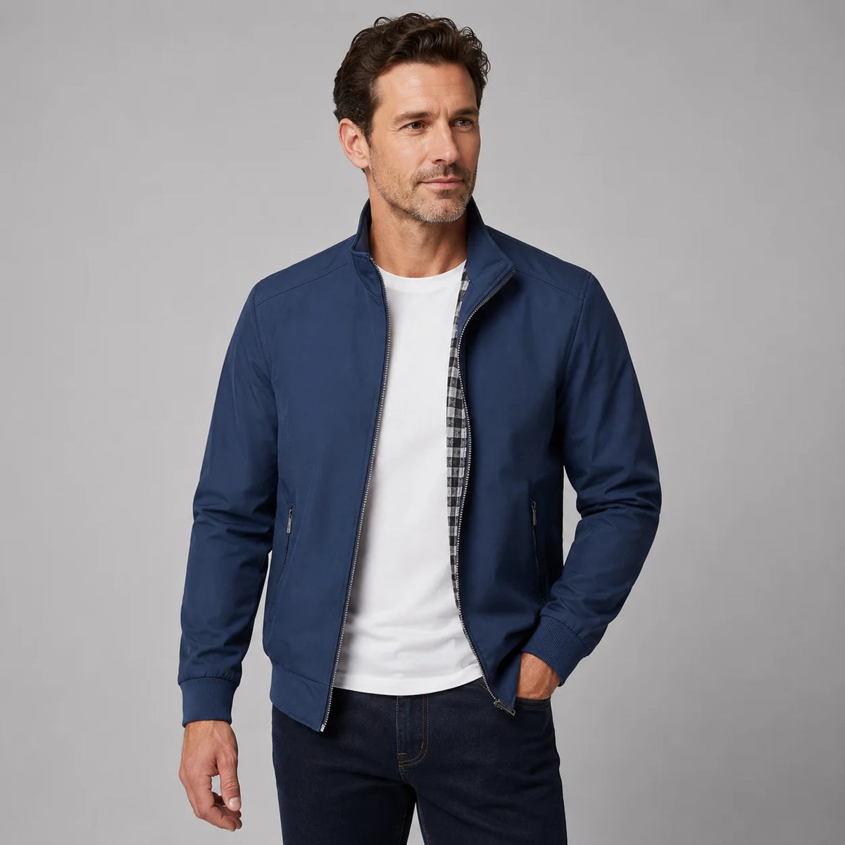 Herren Slim Fit Bomberjacke mit Stehkragen