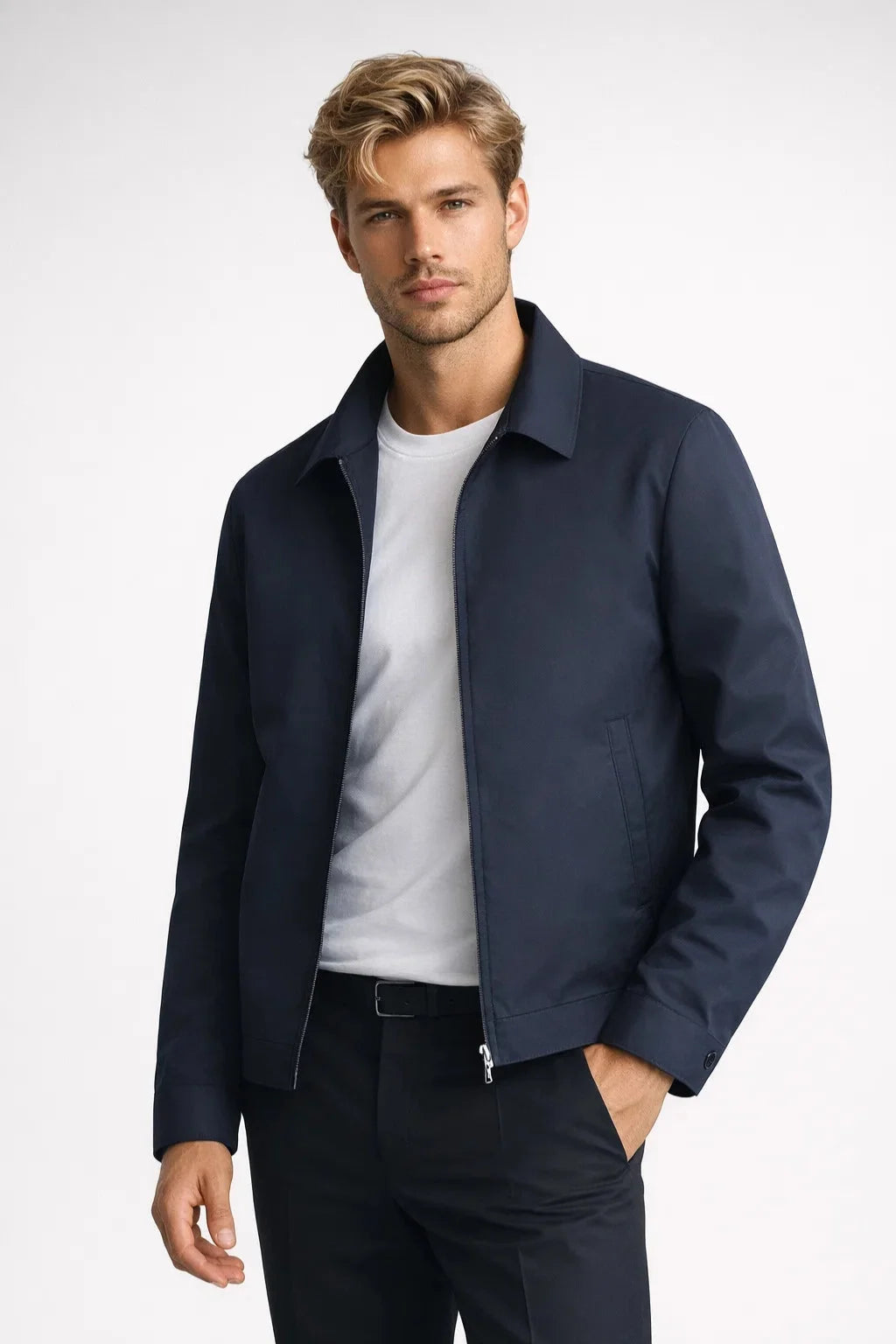 Herren Slim Fit Jacke mit Reißverschluss und klassischem Kragen