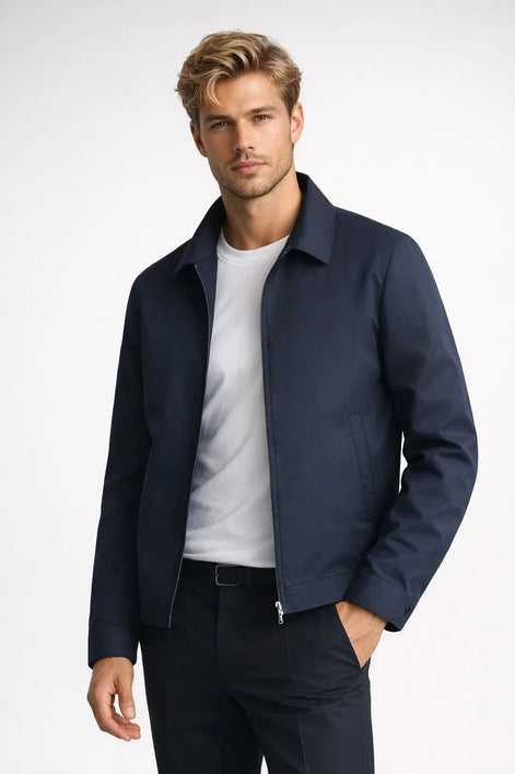 Herren Slim Fit Jacke mit Reißverschluss und klassischem Kragen