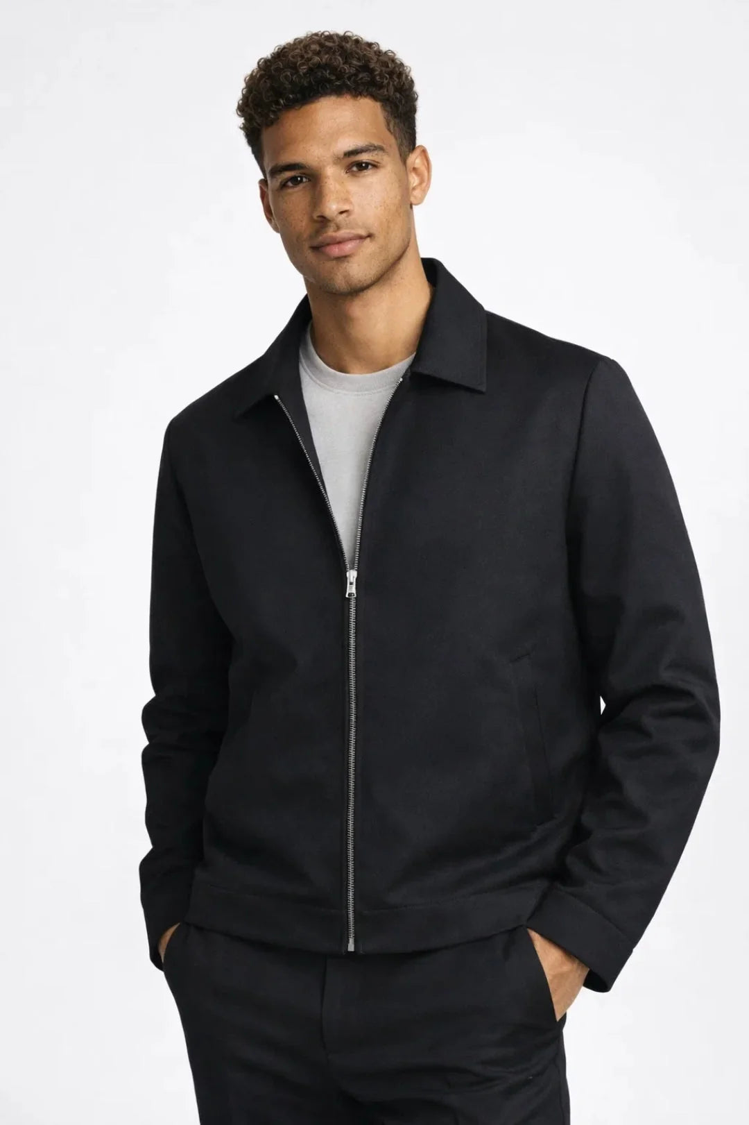Herren Slim Fit Jacke mit Reißverschluss und klassischem Kragen