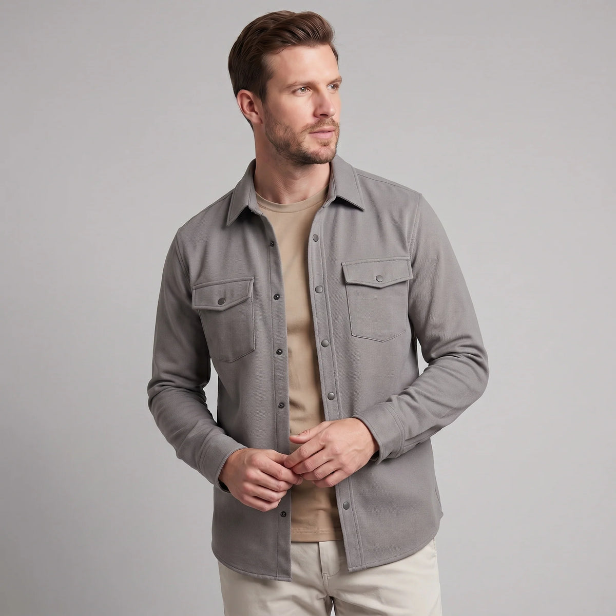 Herren Slim Fit Overshirt mit Brusttaschen