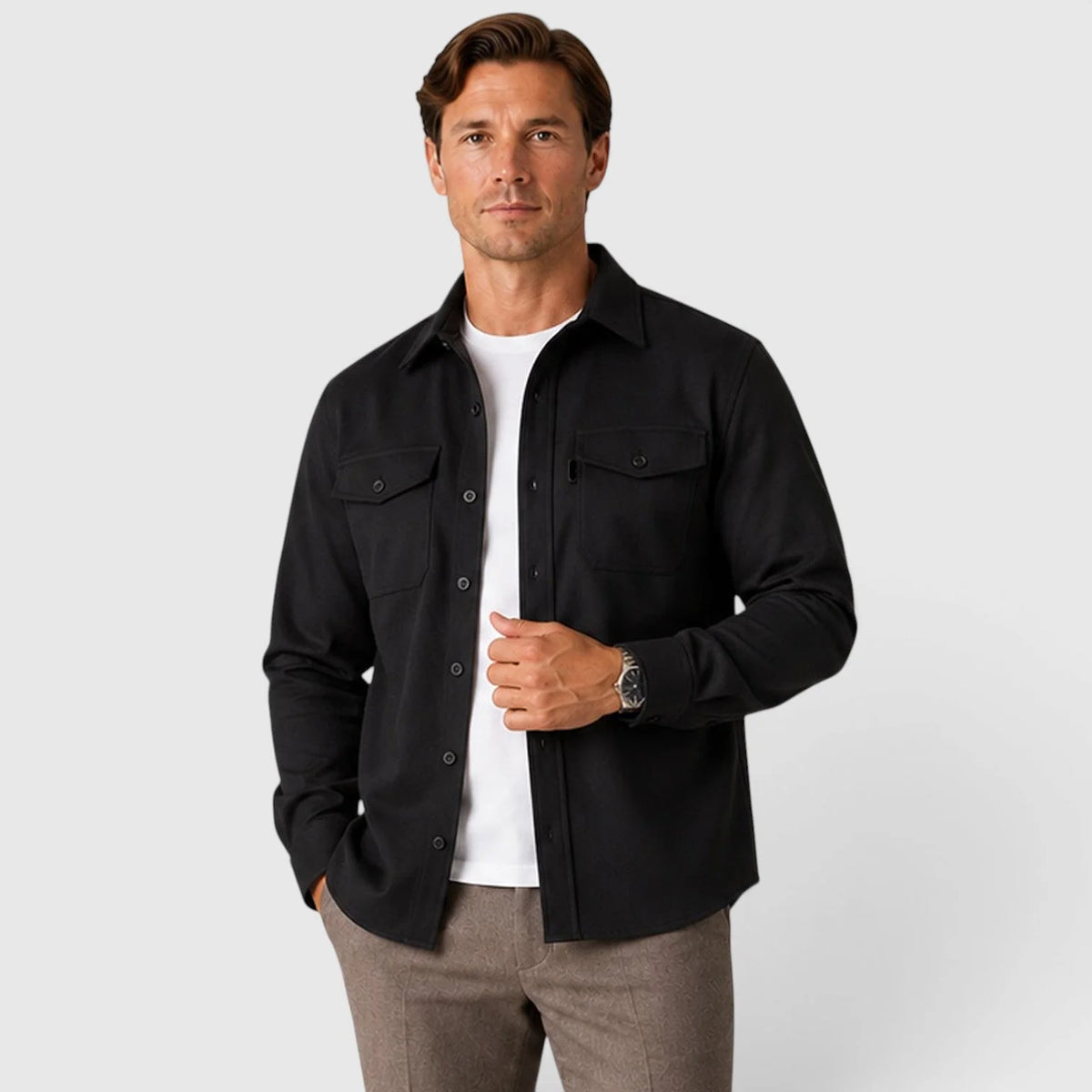 Herren Slim Fit Overshirt mit gebürsteter Baumwolloptik