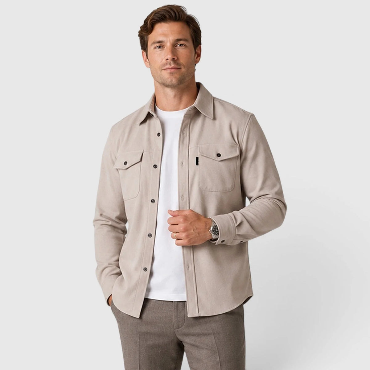 Herren Slim Fit Overshirt mit gebürsteter Baumwolloptik
