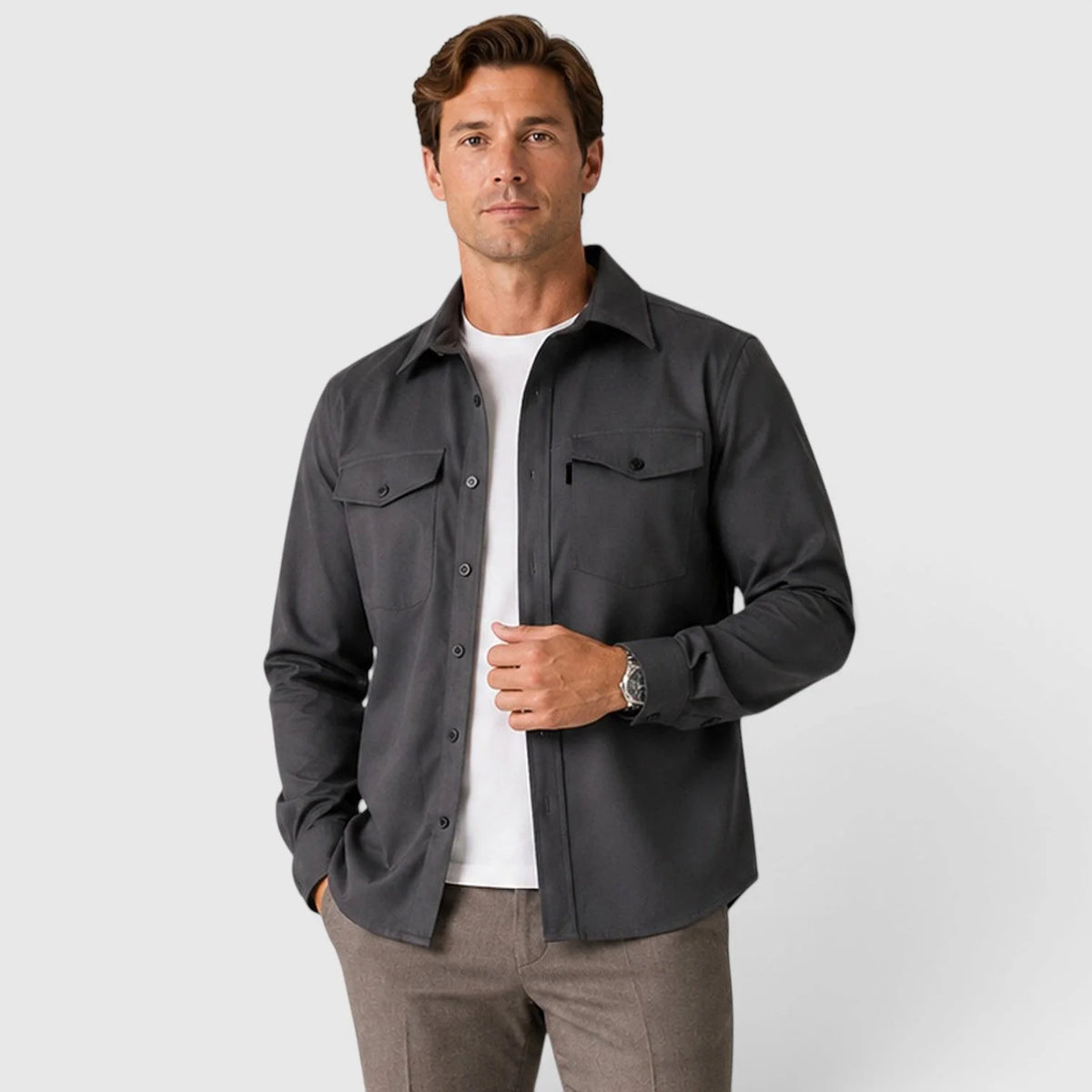 Herren Slim Fit Overshirt mit gebürsteter Baumwolloptik