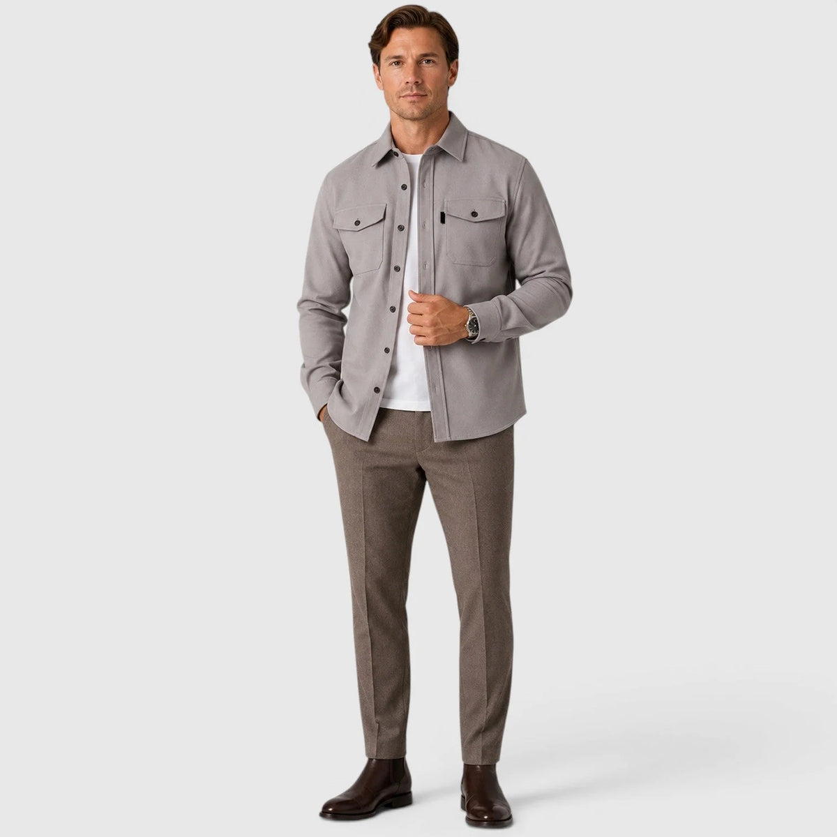 Herren Slim Fit Overshirt mit gebürsteter Baumwolloptik