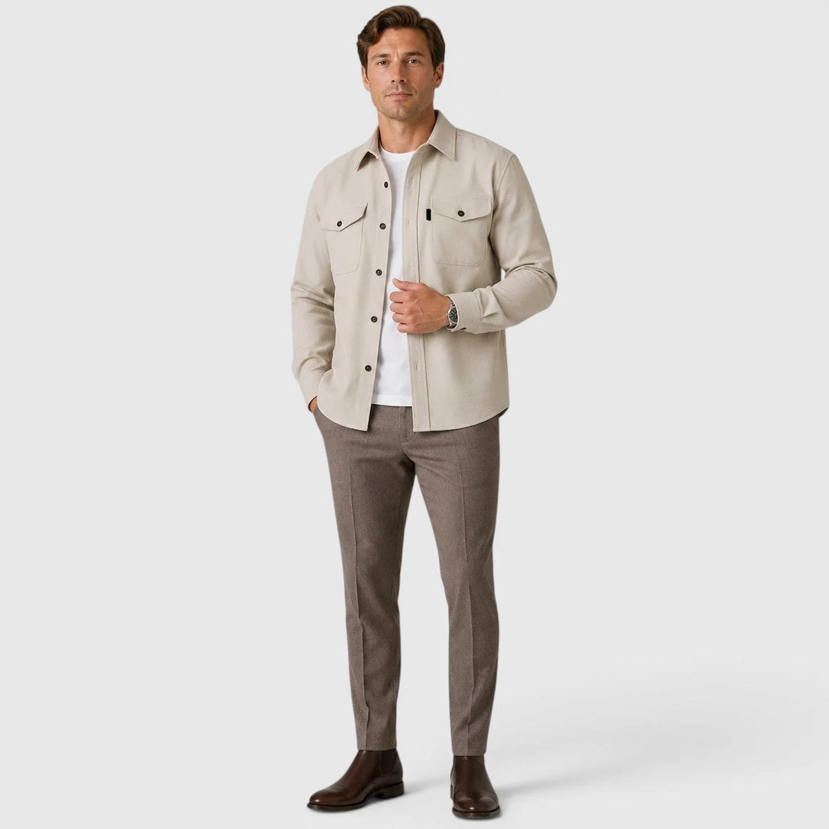 Herren Slim Fit Overshirt mit gebürsteter Baumwolloptik