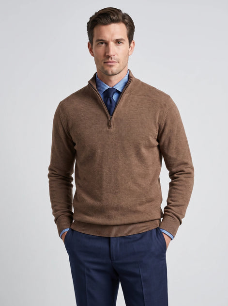 Herren Slim-Fit Pullover mit Stehkragen und Reißverschluss