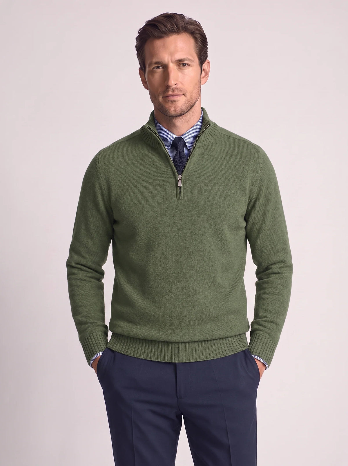 Herren Slim-Fit Pullover mit Stehkragen und Reißverschluss