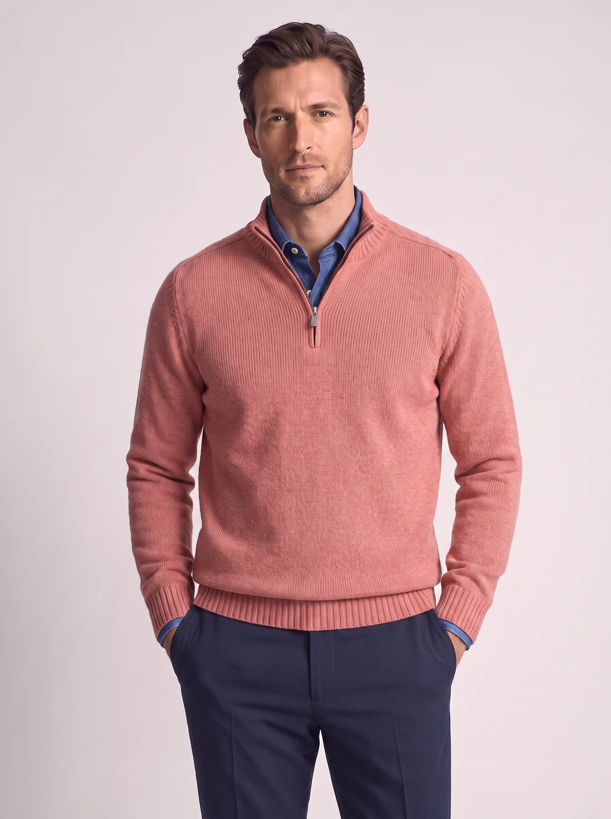 Herren Slim-Fit Pullover mit Stehkragen und Reißverschluss
