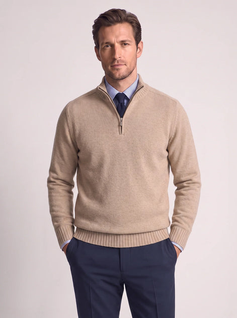 Herren Slim-Fit Pullover mit Stehkragen und Reißverschluss