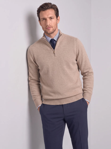 Herren Slim-Fit Pullover mit Stehkragen und Reißverschluss