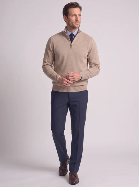 Herren Slim-Fit Pullover mit Stehkragen und Reißverschluss