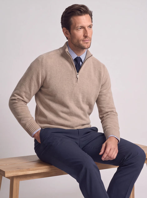 Herren Slim-Fit Pullover mit Stehkragen und Reißverschluss