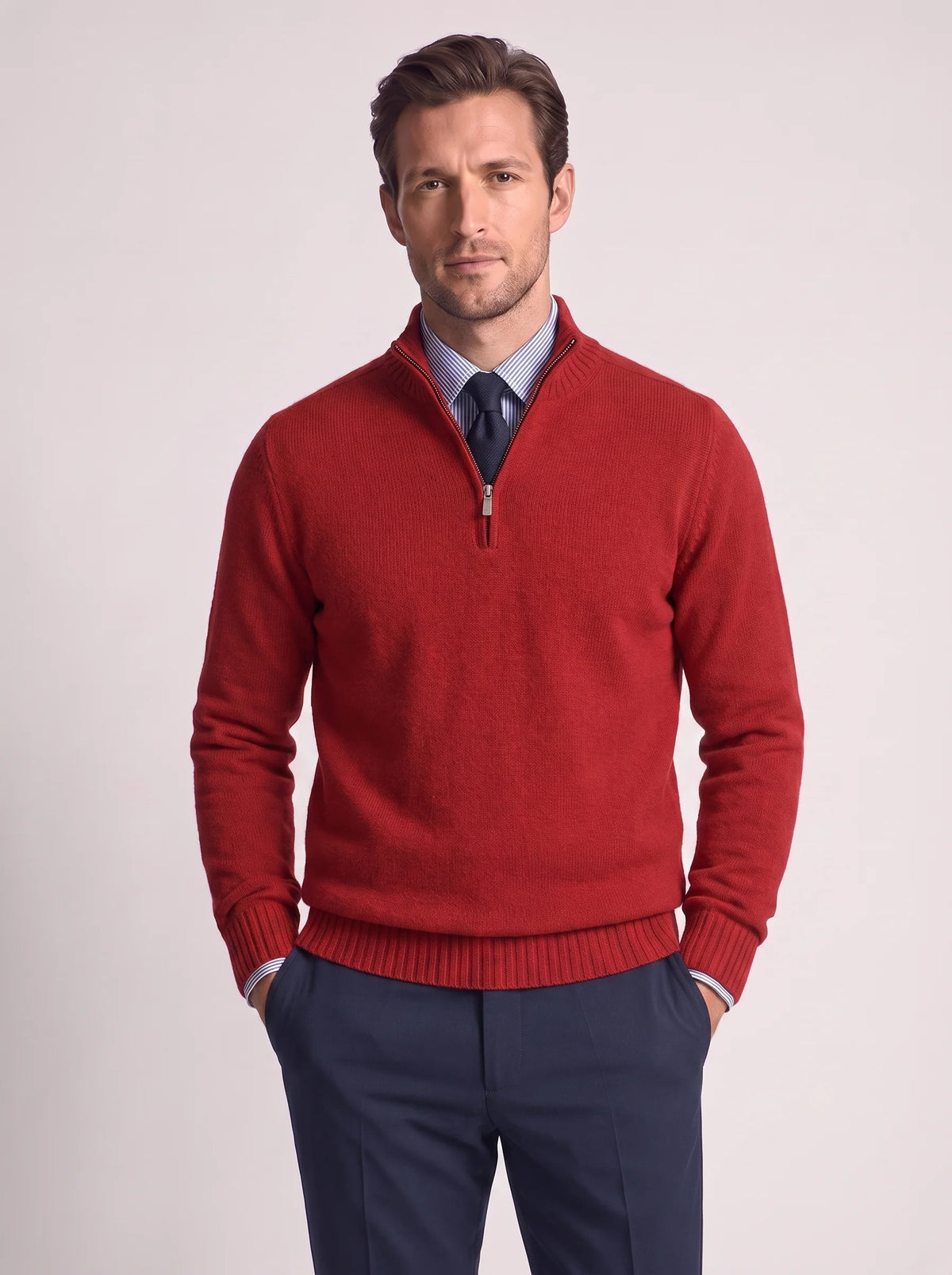 Herren Slim-Fit Pullover mit Stehkragen und Reißverschluss