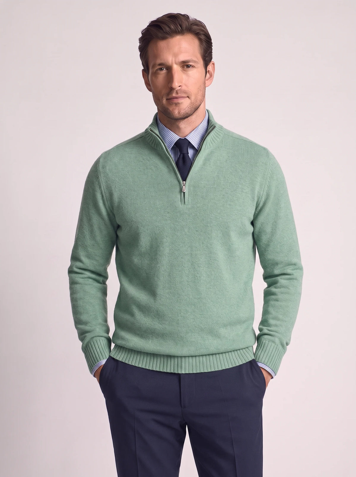 Herren Slim-Fit Pullover mit Stehkragen und Reißverschluss