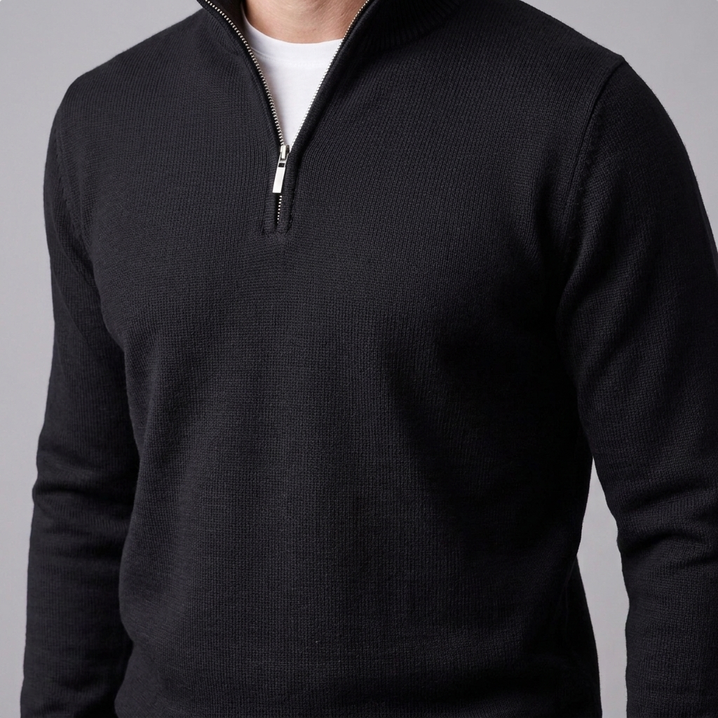 Herren Slim-Fit-Strickpullover mit kurzem Reissverschluss