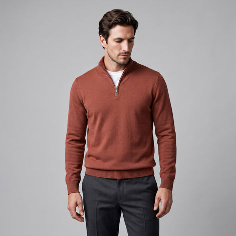 Herren Slim-Fit-Strickpullover mit kurzem Reissverschluss