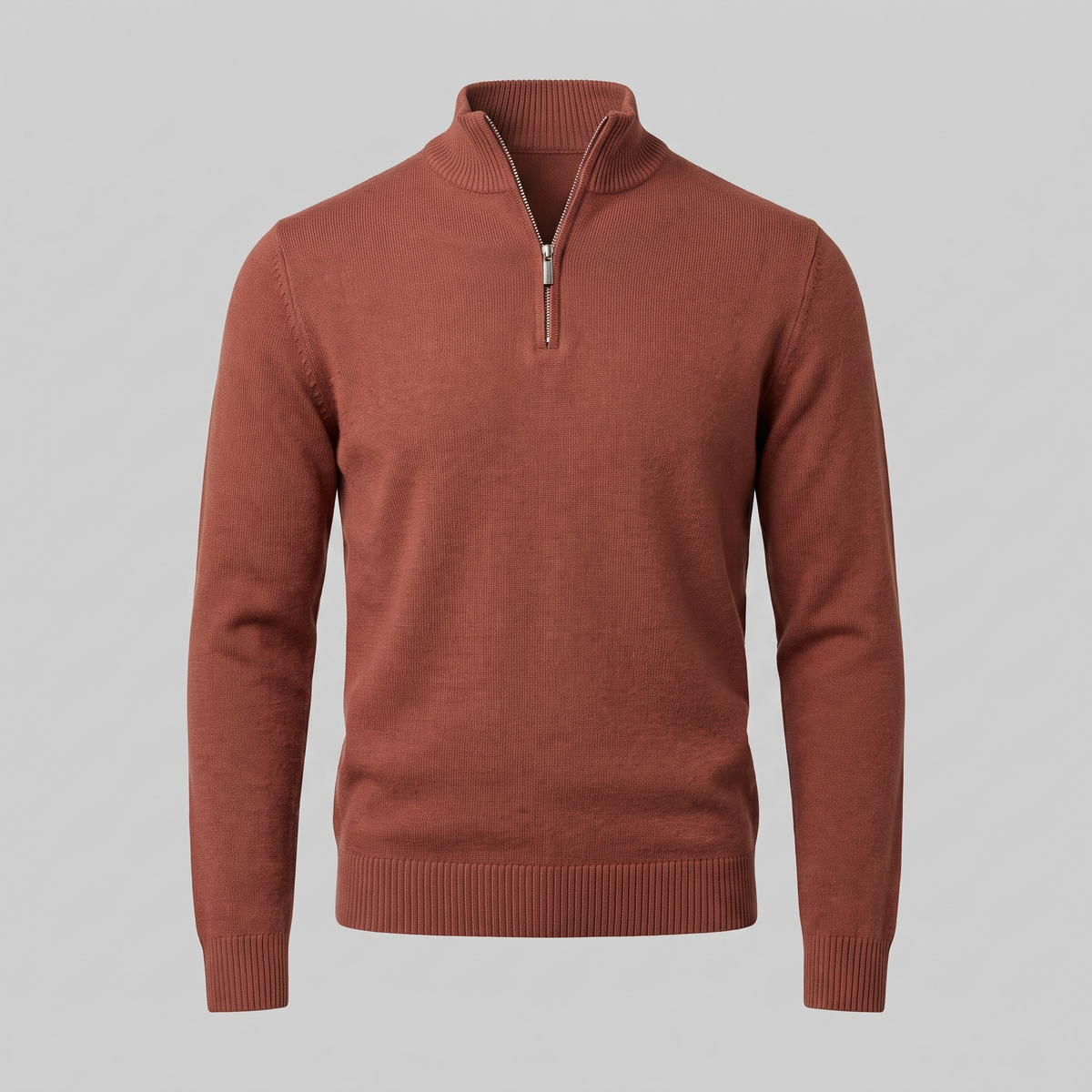 Herren Slim-Fit-Strickpullover mit kurzem Reissverschluss