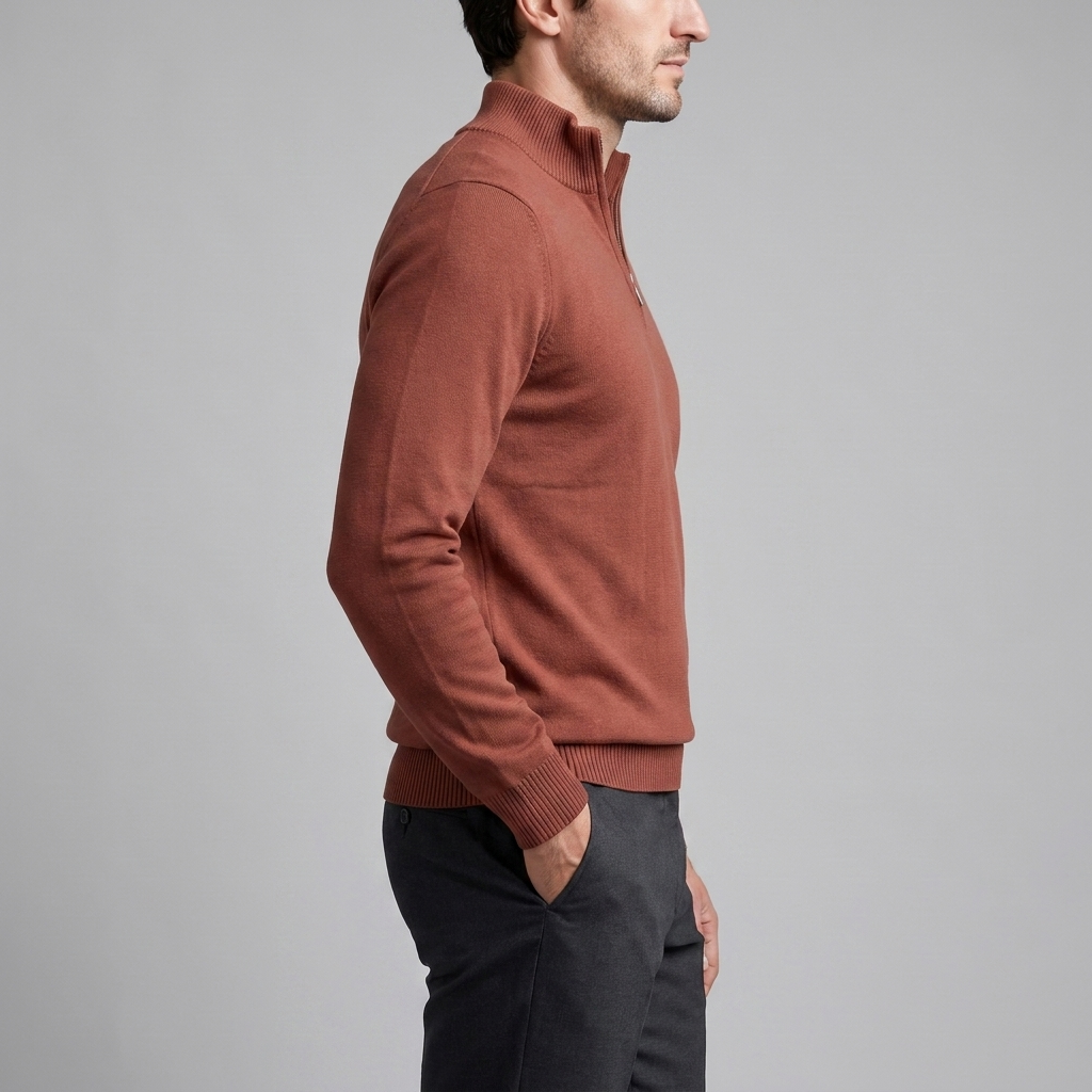 Herren Slim-Fit-Strickpullover mit kurzem Reissverschluss