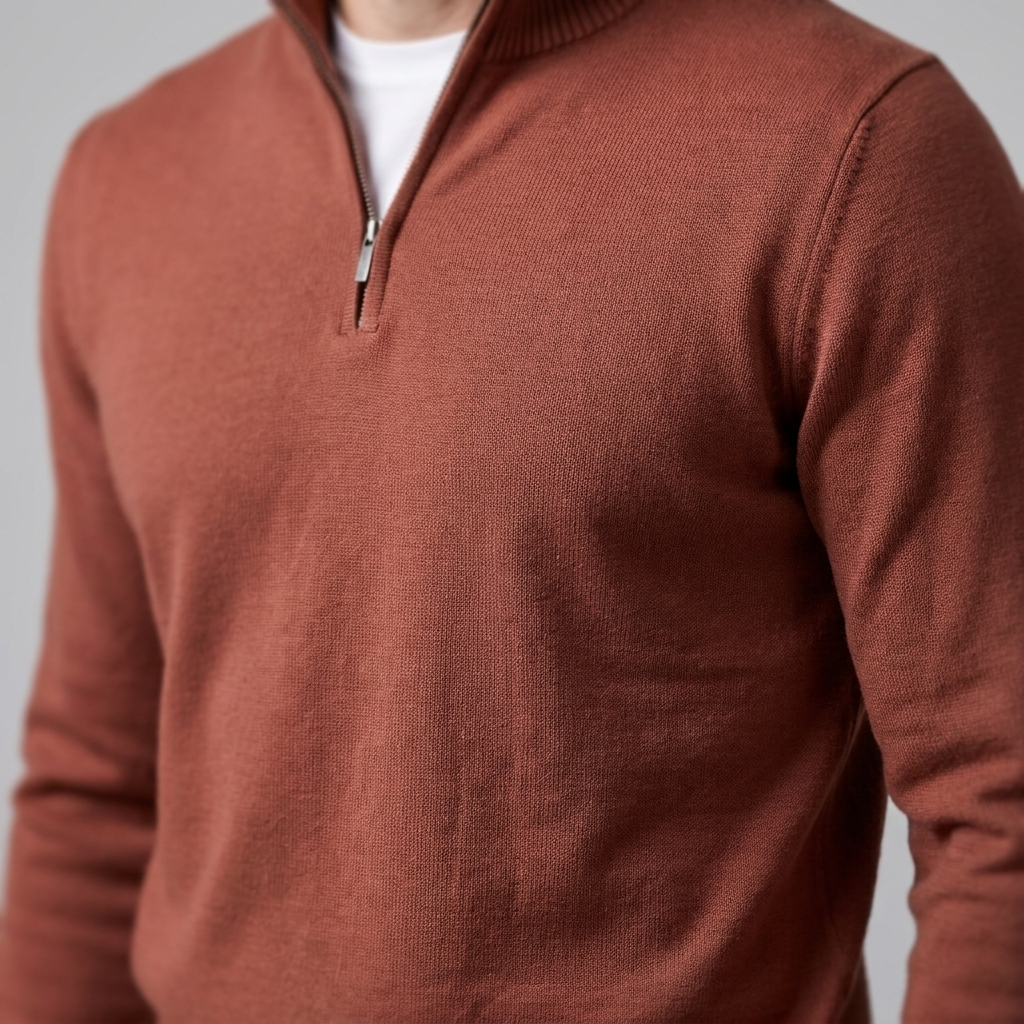 Herren Slim-Fit-Strickpullover mit kurzem Reissverschluss