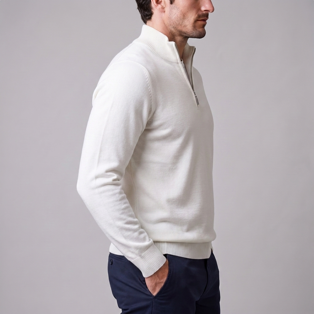 Herren Slim-Fit-Strickpullover mit kurzem Reissverschluss