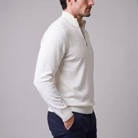 Herren Slim-Fit-Strickpullover mit kurzem Reissverschluss