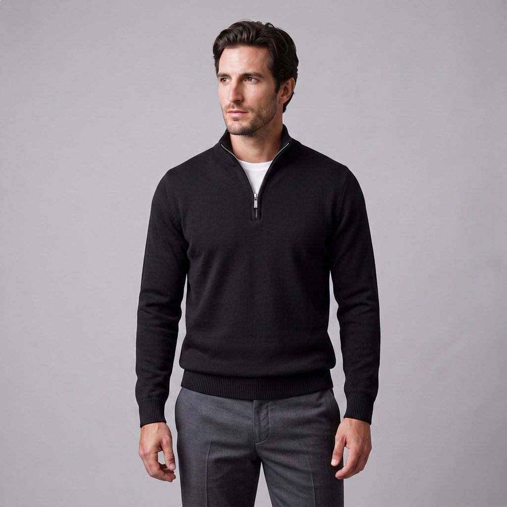 Herren Slim-Fit-Strickpullover mit kurzem Reissverschluss