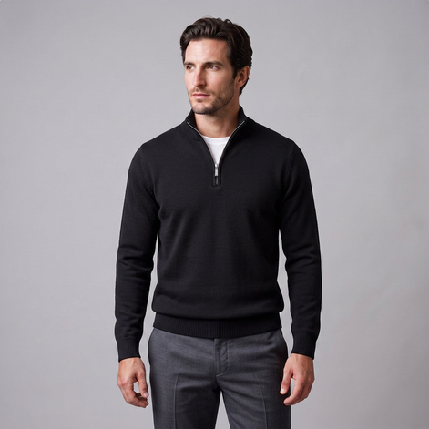 Herren Slim-Fit-Strickpullover mit kurzem Reissverschluss
