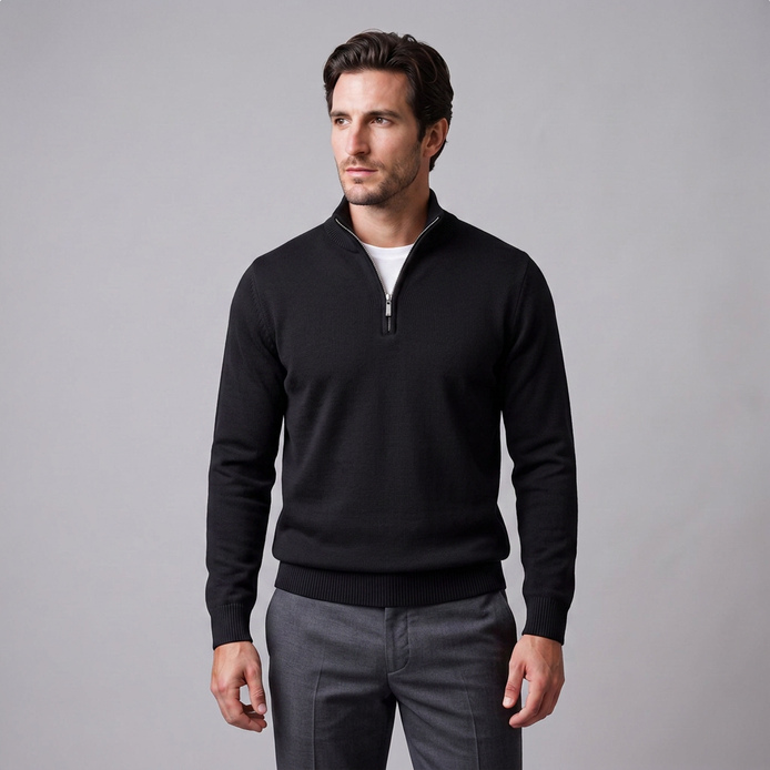 Herren Slim-Fit-Strickpullover mit kurzem Reissverschluss