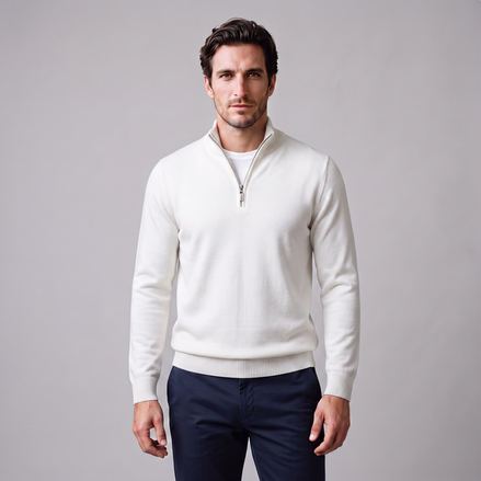Herren Slim-Fit-Strickpullover mit kurzem Reissverschluss