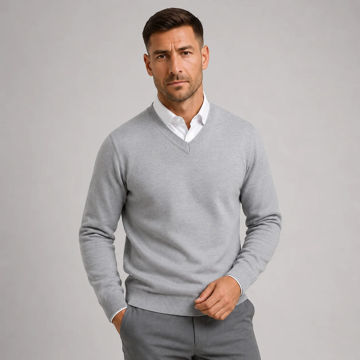 Herren Slim Fit V-Ausschnitt Pullover aus Feinstrick