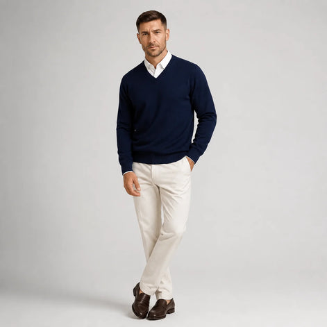 Herren Slim Fit V-Ausschnitt Pullover aus Feinstrick